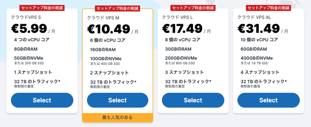 Contabo VPSの料金プラン・価格